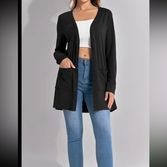 New Black longer style cardigan sweater with pockets womens XL 16 18 - Picture 5 of 6